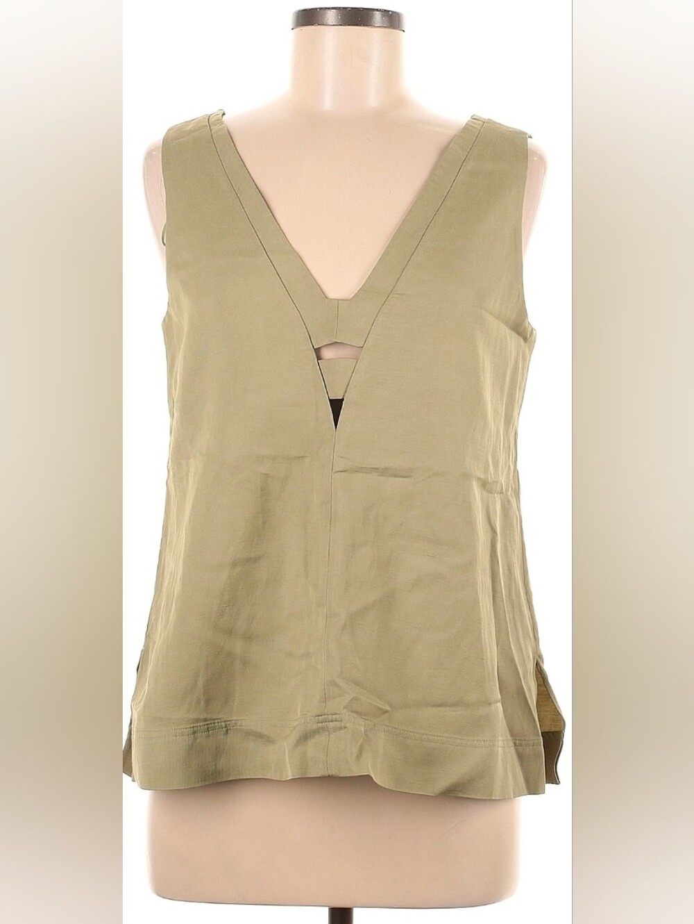 Reiss Olive Green V-Neck Cutout Tank Top